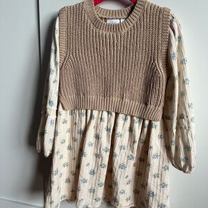 Brown Knit Vest with Floral Dress